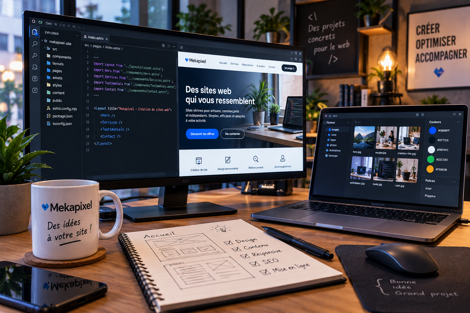 Poste de travail consacré à la création de sites web Mekapixel