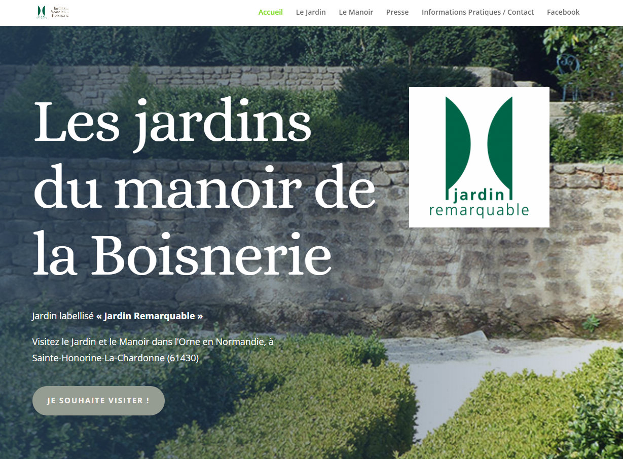 Page d’accueil des Jardins du Manoir de la Boisnerie
